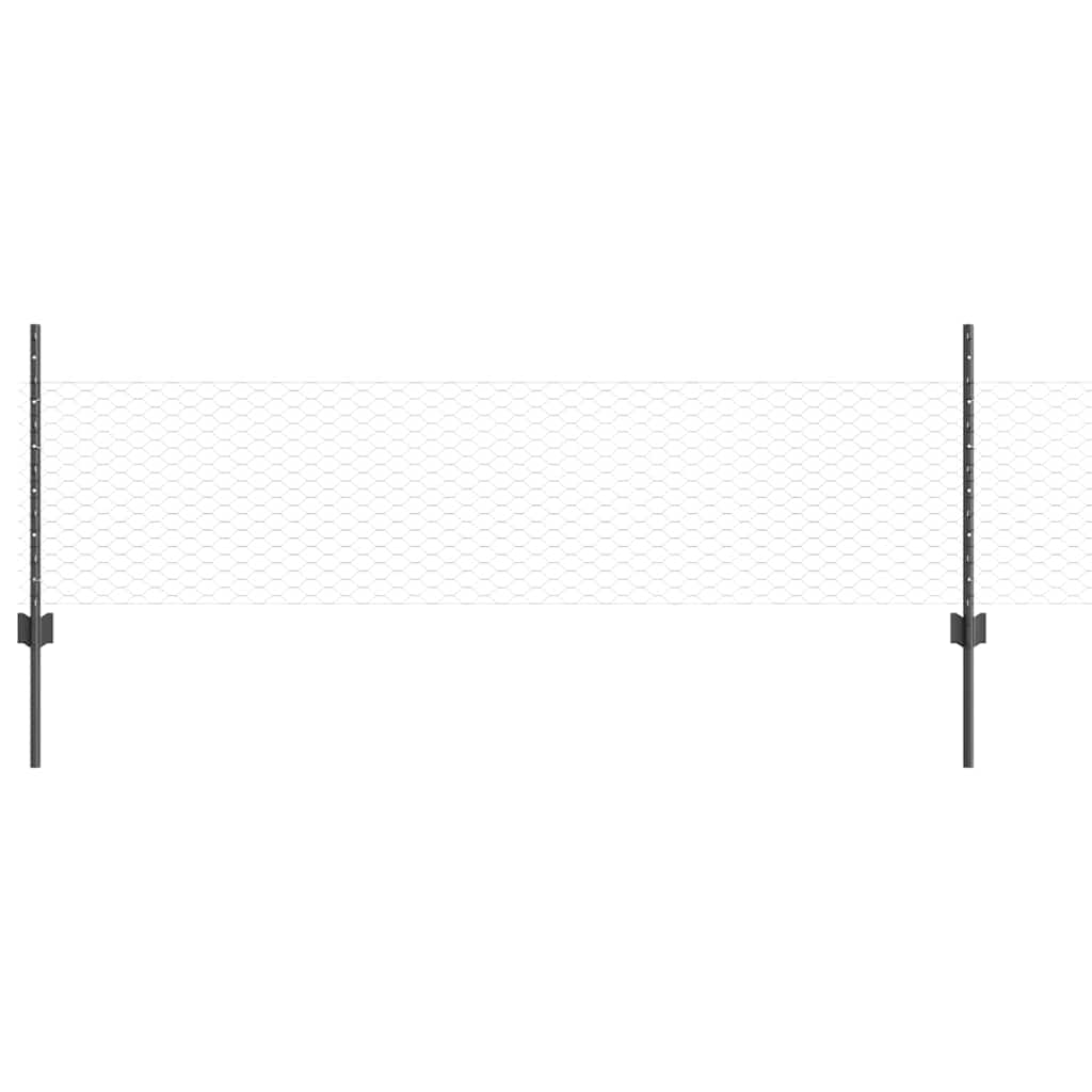 Sekskantet hegn med stolpe 25 x 0,5 m PVC-belagt stål Grå Mesh