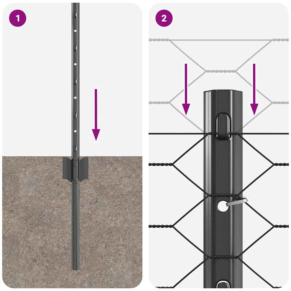 Sekskantet hegn med stolpe 25 x 0,5 m PVC-belagt stål Grå Mesh