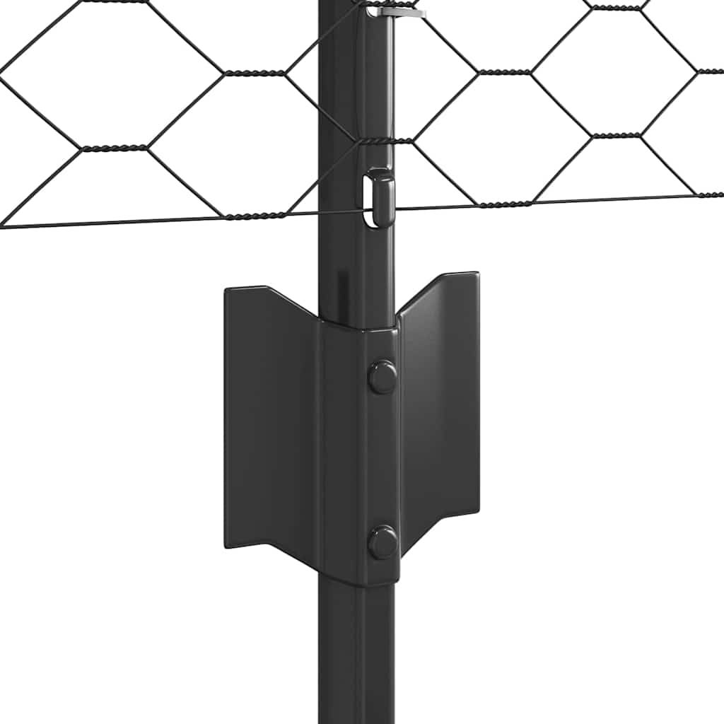 Sekskantet hegn med stolpe 25 x 0,5 m PVC-belagt stål Grå Mesh