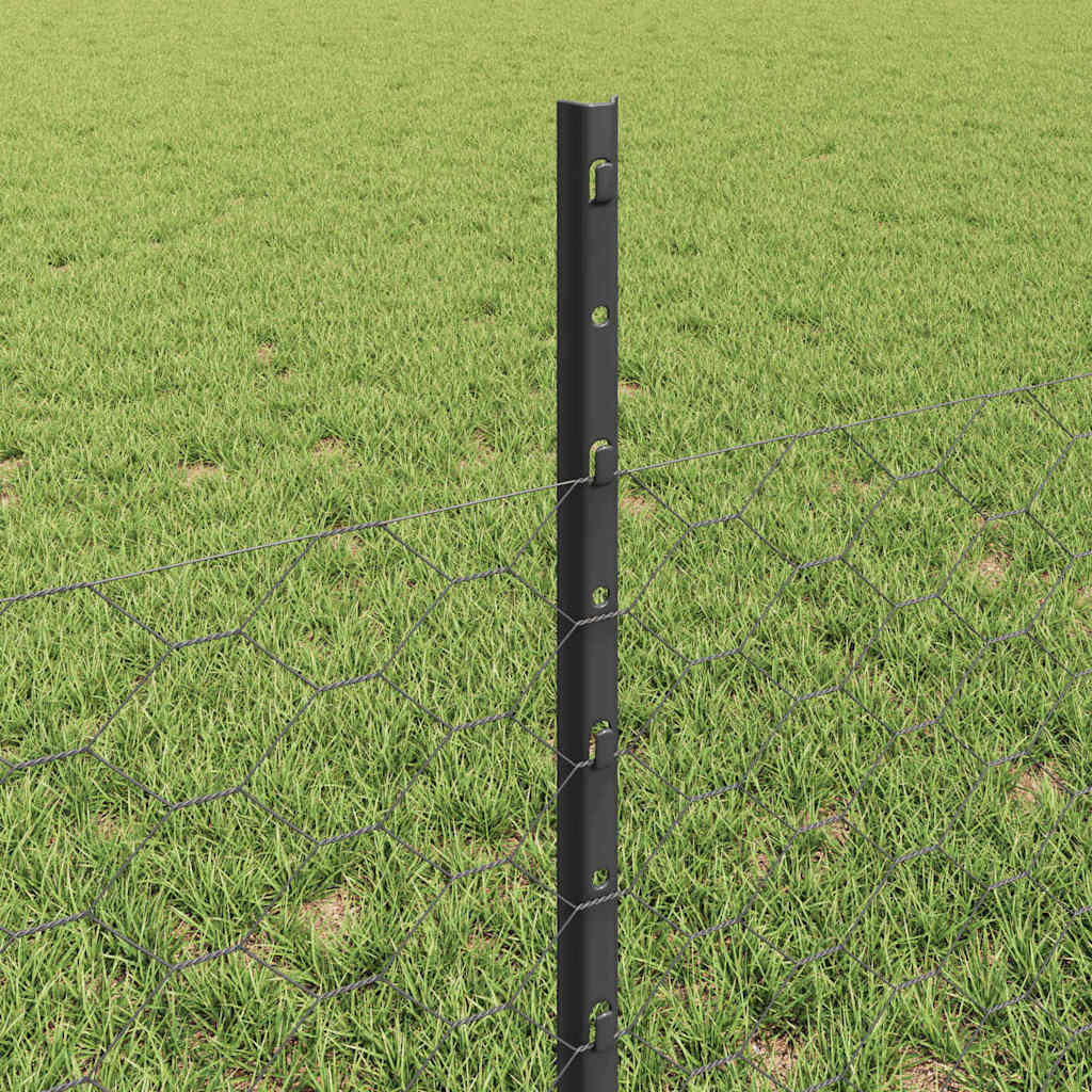 Sekskantet hegn med stolpe 25 x 0,5 m PVC-belagt stål Grå Mesh