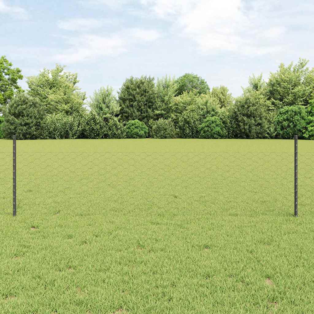 Sekskantet hegn med stolpe 25 x 0,5 m PVC-belagt stål Grå Mesh