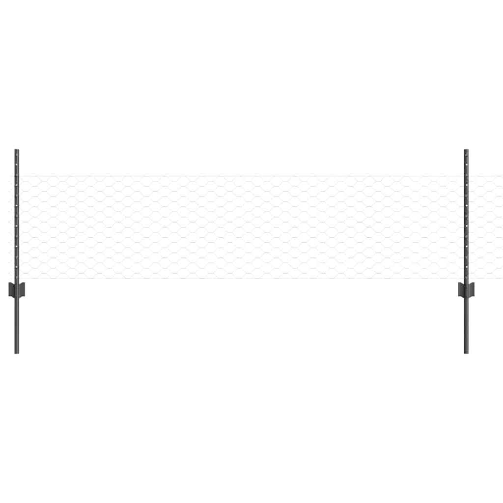 Sekskantet hegn med stolpe 25 x 0,5 m PVC-belagt stål Grå Mesh