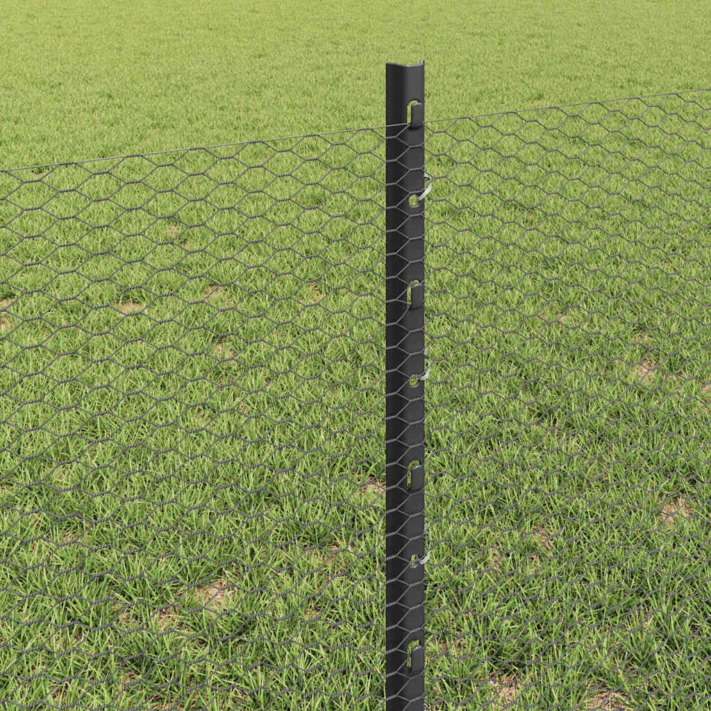 Sekskantet hegn med stolpe 25 x 0,6 m PVC-belagt stål Grå Mesh