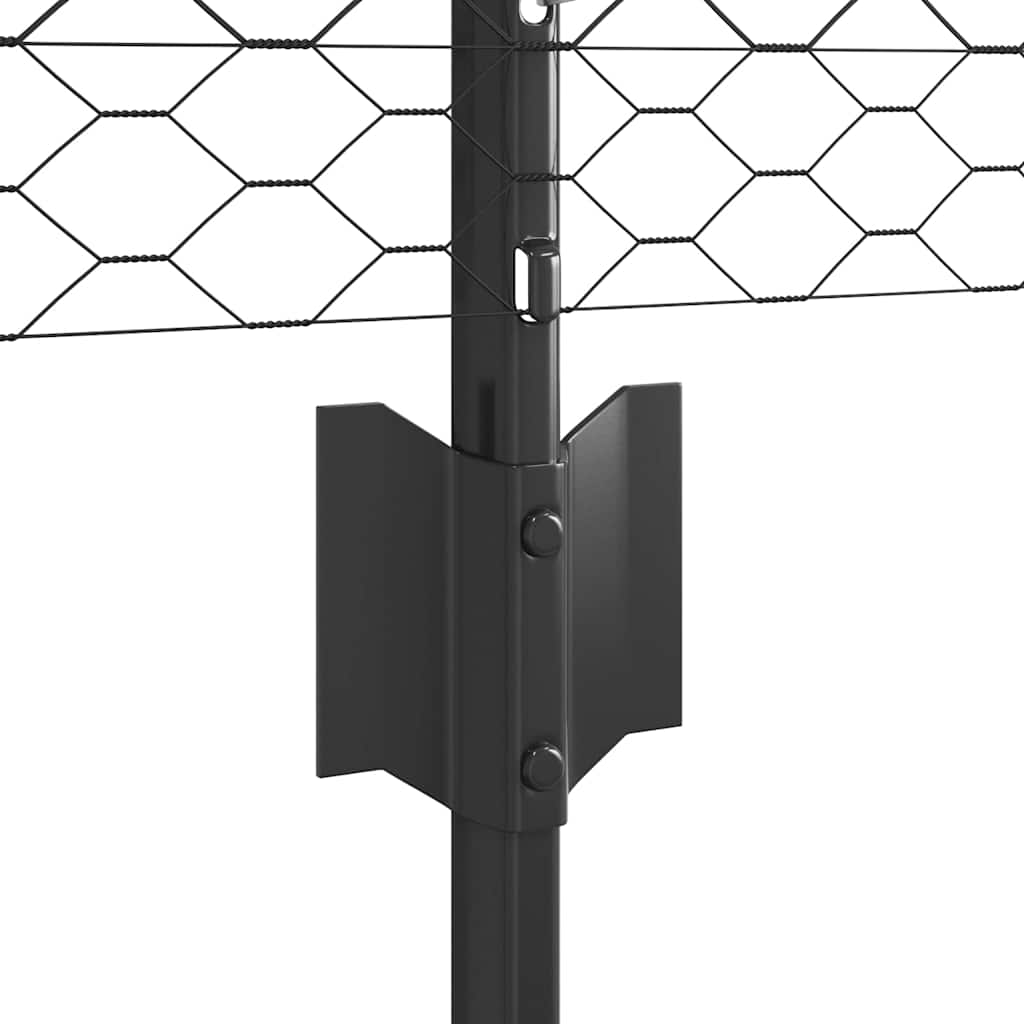 Sekskantet hegn med stolpe 25 x 0,6 m PVC-belagt stål Grå Mesh