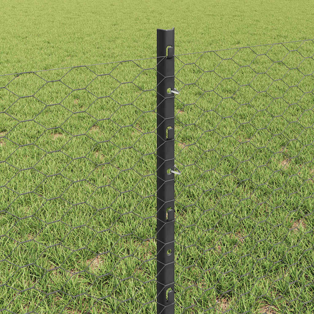 Sekskantet hegn med stolpe 25 x 0,6 m PVC-belagt stål Grå Mesh