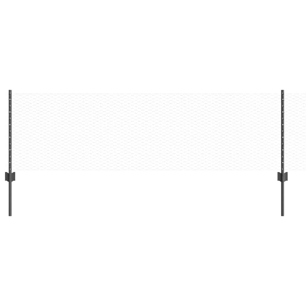 Sekskantet hegn med stolpe 25 x 0,6 m PVC-belagt stål Grå Mesh