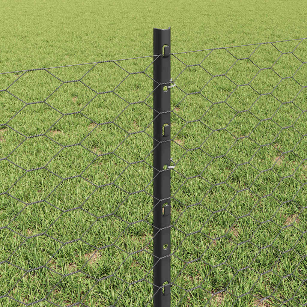 Sekskantet hegn med stolpe 25 x 0,6 m PVC-belagt stål Grå Mesh