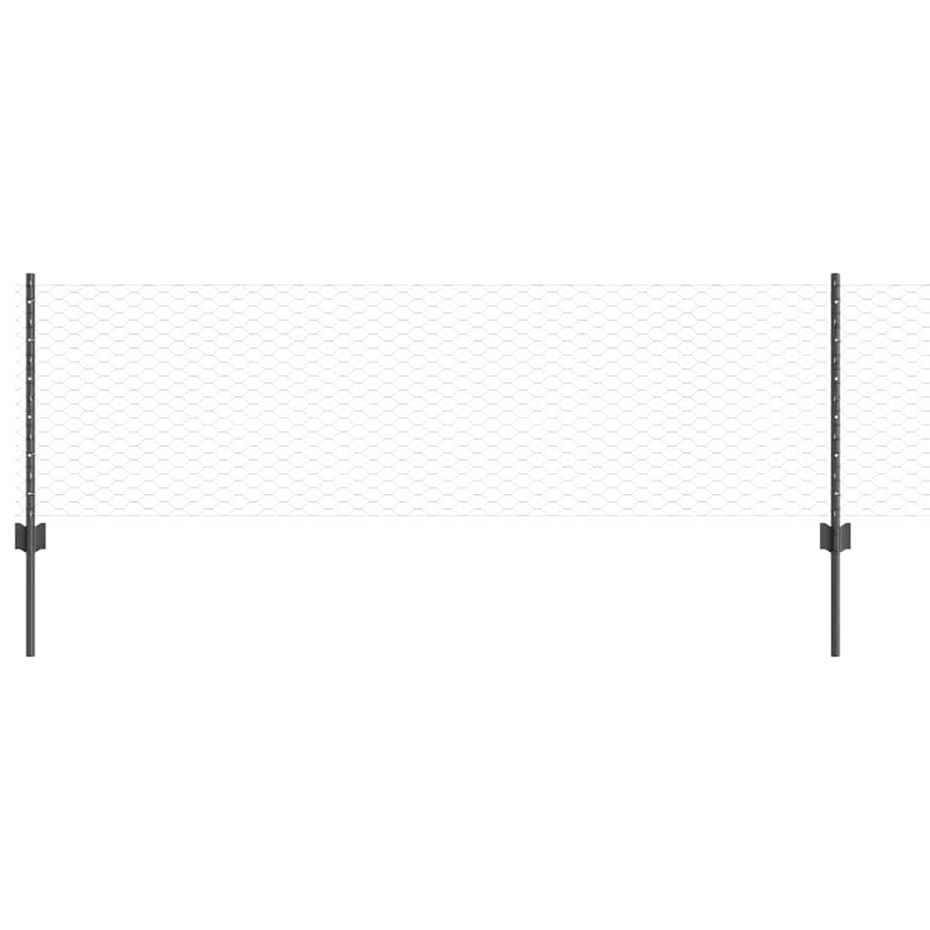 Sekskantet hegn med stolpe 25 x 0,6 m PVC-belagt stål Grå Mesh