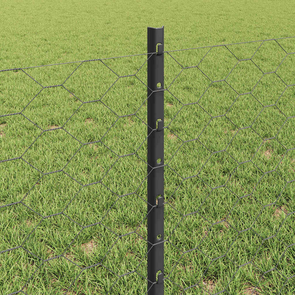 Sekskantet hegn med stolpe 25 x 0,6 m PVC-belagt stål Grå Mesh
