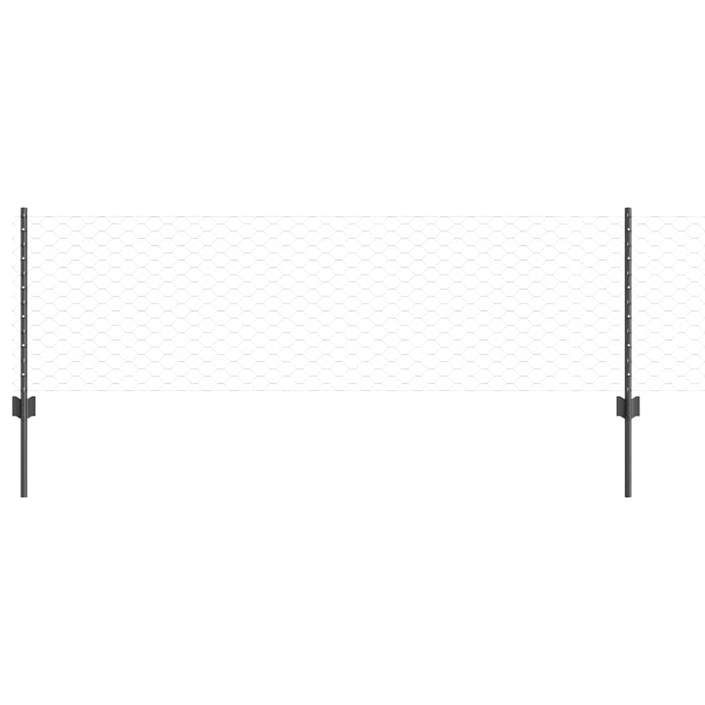 Sekskantet hegn med stolpe 25 x 0,6 m PVC-belagt stål Grå Mesh