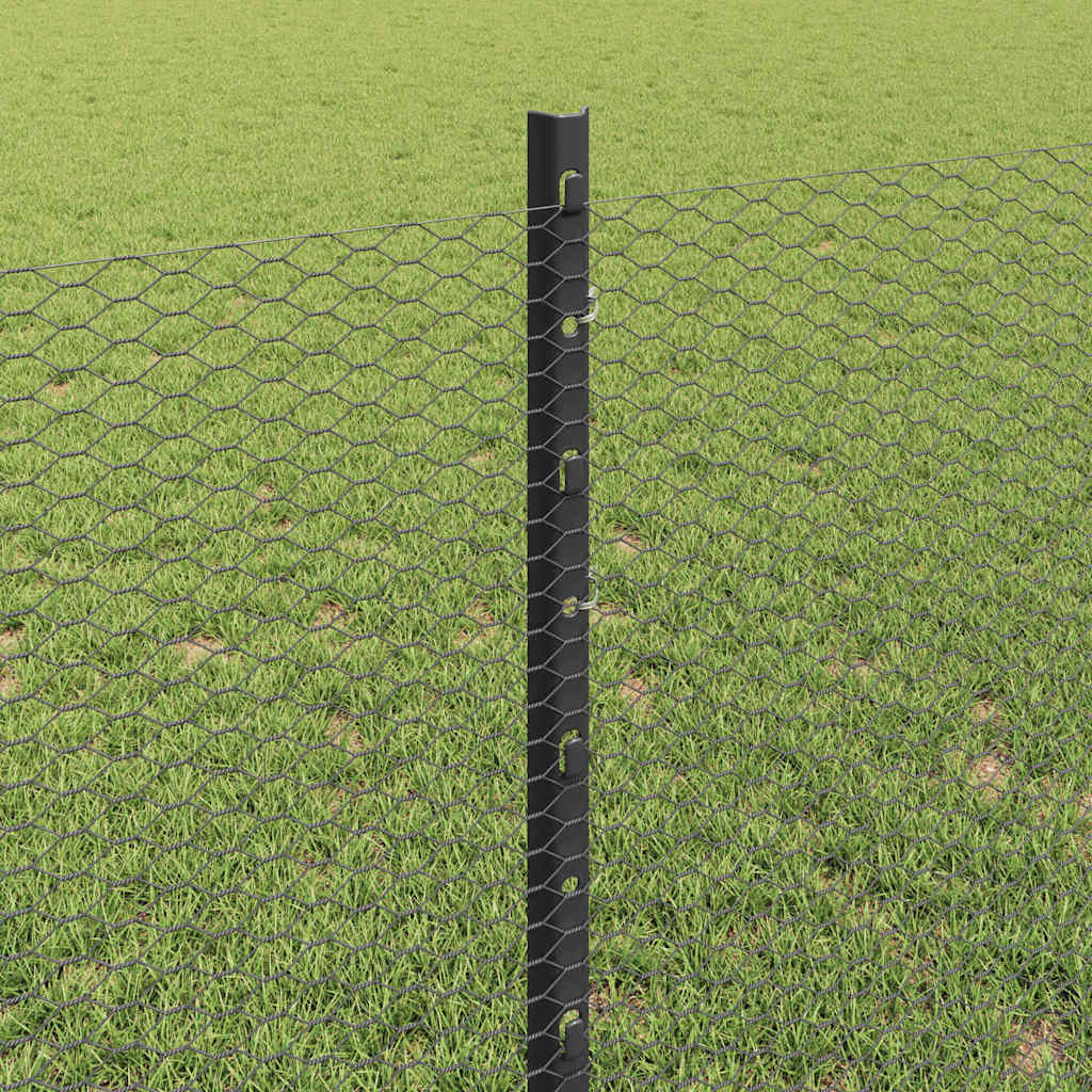 Sekskantet hegn med stolpe 25 x 0,8 m PVC-belagt stål Grå Mesh