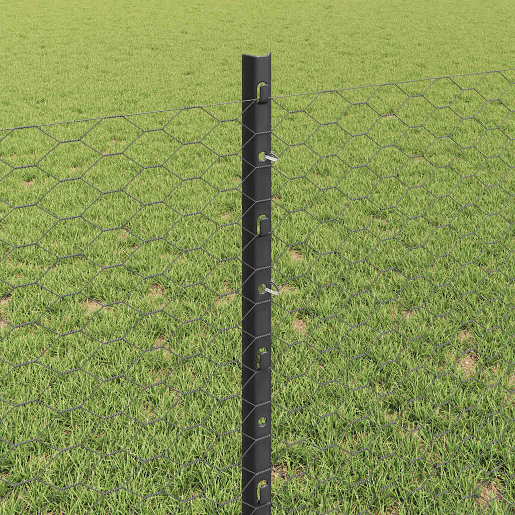 Sekskantet hegn med stolpe 25 x 0,8 m PVC-belagt stål Grå Mesh