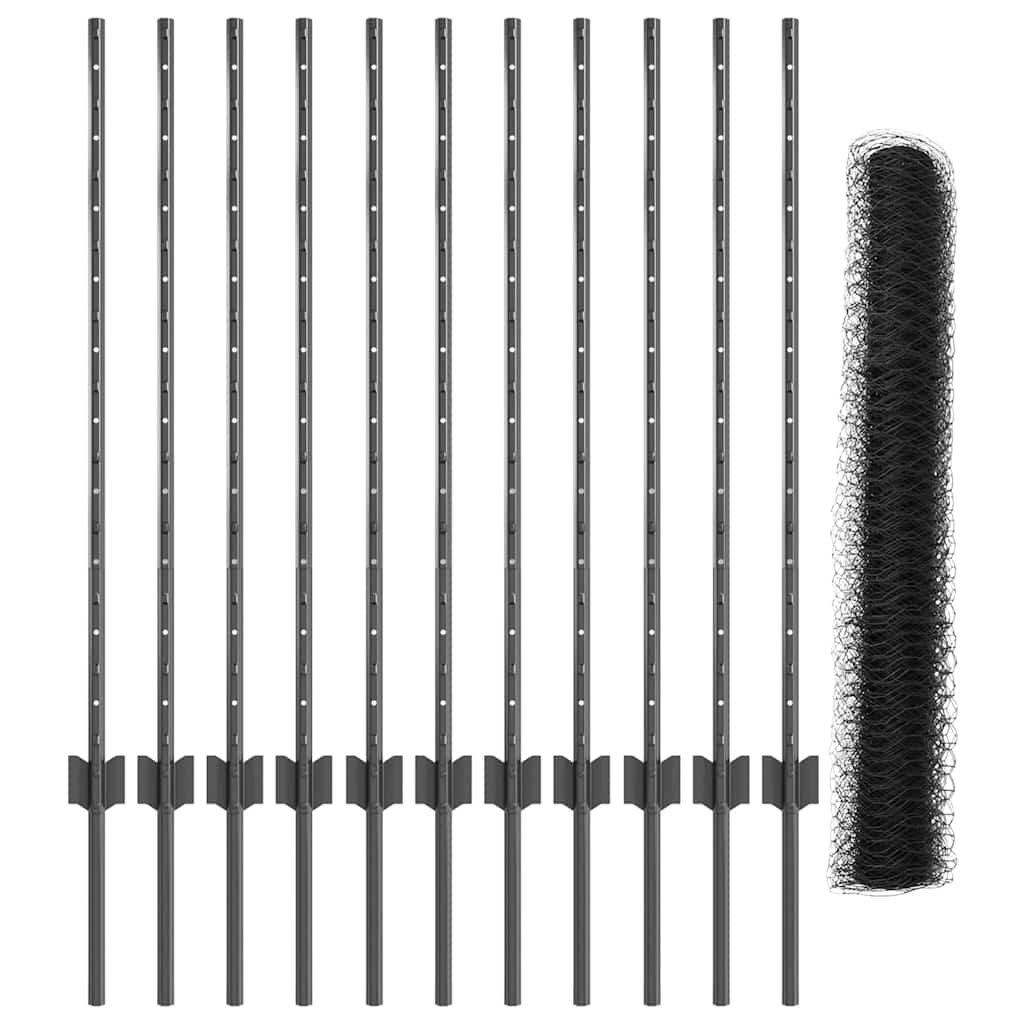 Sekskantet hegn med stolpe 25 x 1 m PVC-belagt stål Grå Mesh