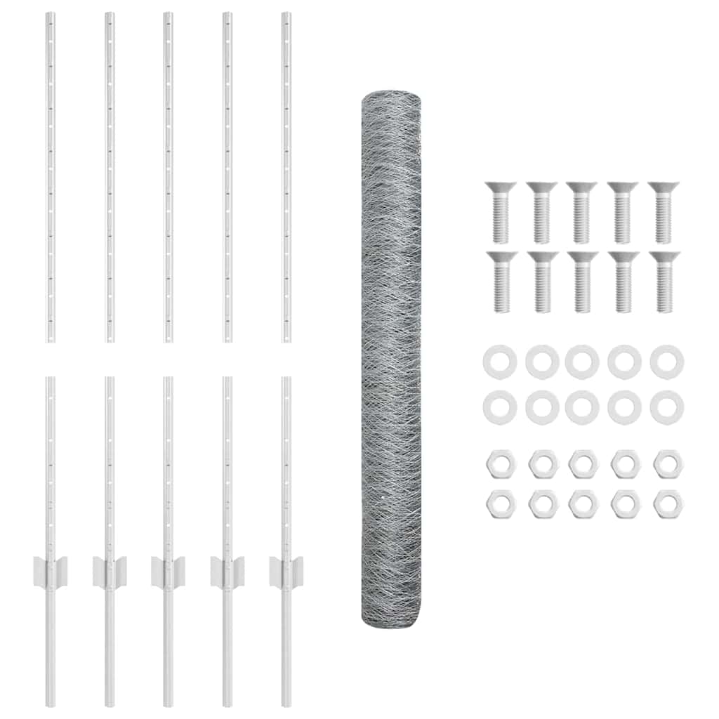 Sekskantet hegn med stolpe 10 x 1 m Galvaniseret stål Sølv Mesh