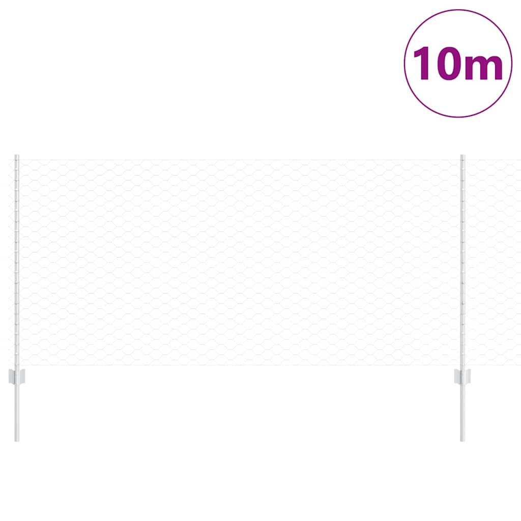 Sekskantet hegn med stolpe 10 x 1 m Galvaniseret stål Sølv Mesh