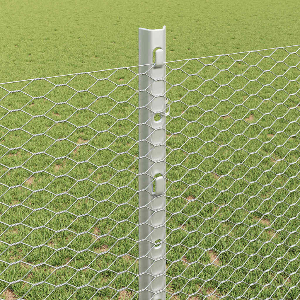Sekskantet hegn med stolpe 10 x 1,2 m Galvaniseret stål Sølv