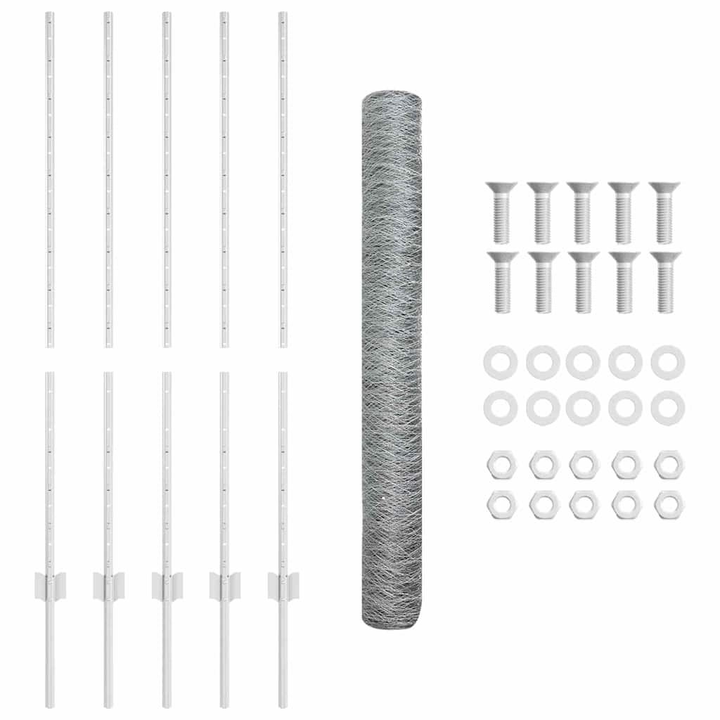 Sekskantet hegn med stolpe 10 x 1,2 m Galvaniseret stål Sølv