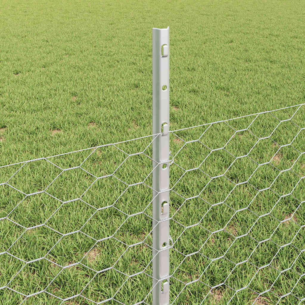 Sekskantet hegn med stolpe 25 x 0,5 m Galvaniseret stål Sølv