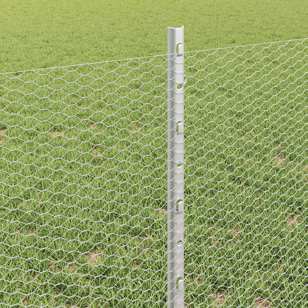 Sekskantet hegn med stolpe 25 x 0,6 m Galvaniseret stål Sølv