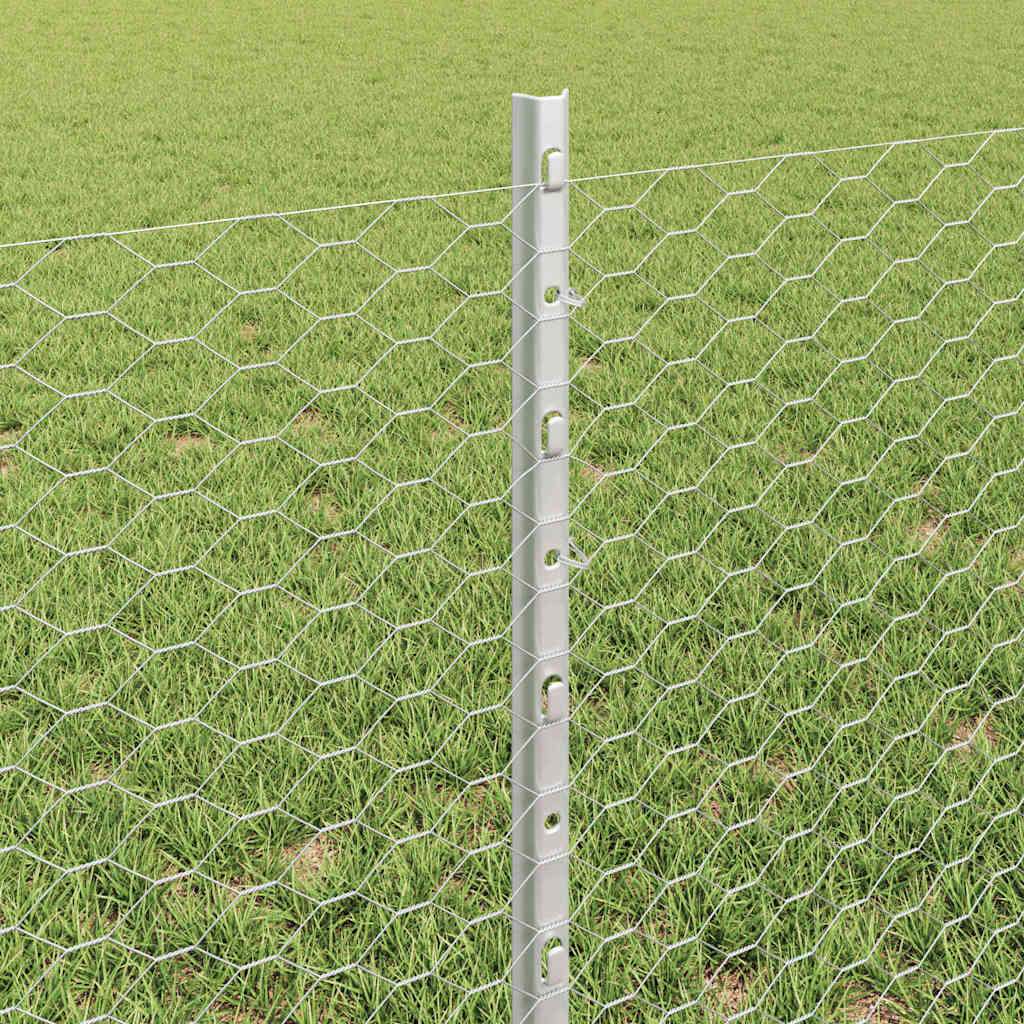 Sekskantet hegn med stolpe 25 x 0,6 m Galvaniseret stål Sølv