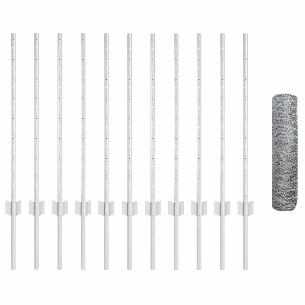 Sekskantet hegn med stolpe 25 x 0,8 m Galvaniseret stål Sølv