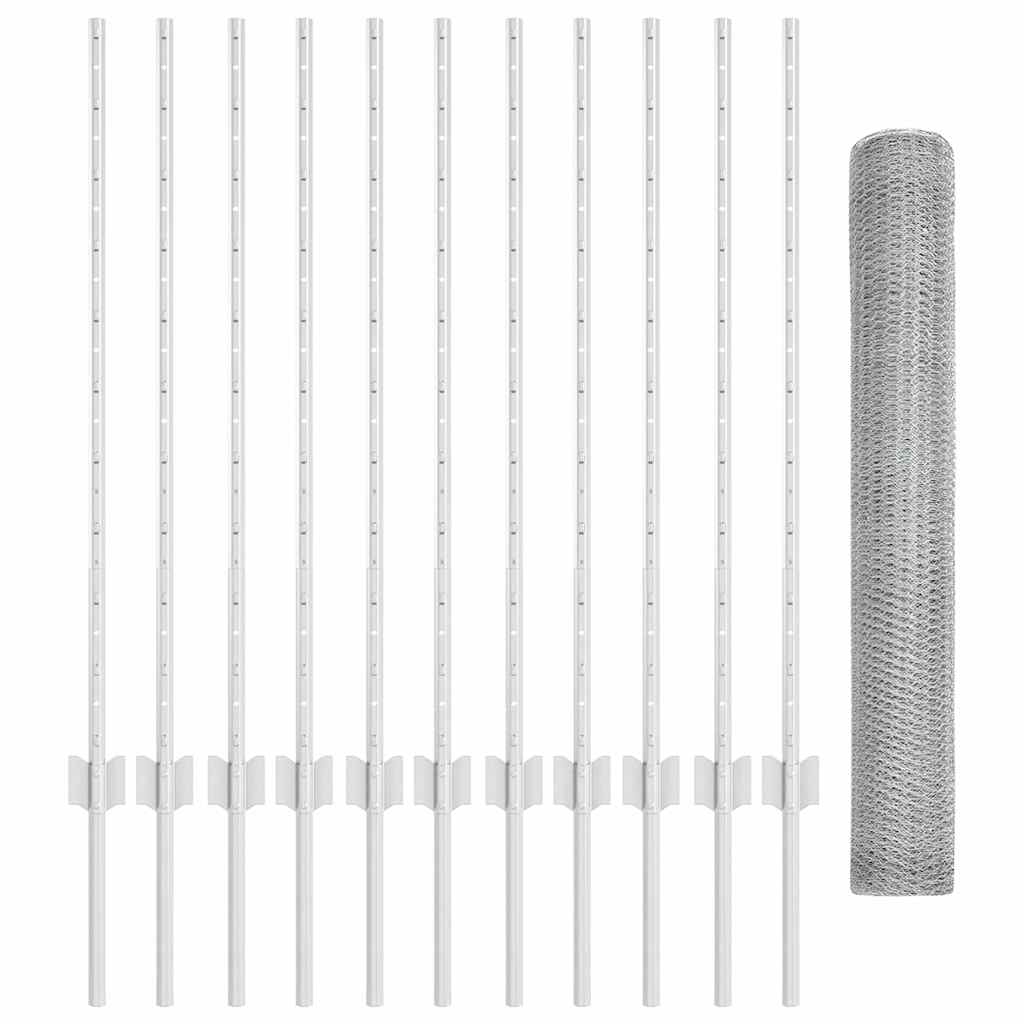 Sekskantet hegn med stolpe 25 x 1 m Galvaniseret stål Sølv Mesh