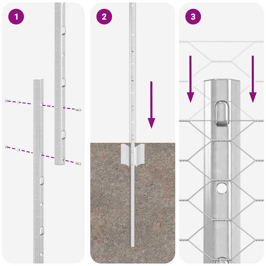 Sekskantet hegn med stolpe 25 x 1 m Galvaniseret stål Sølv Mesh