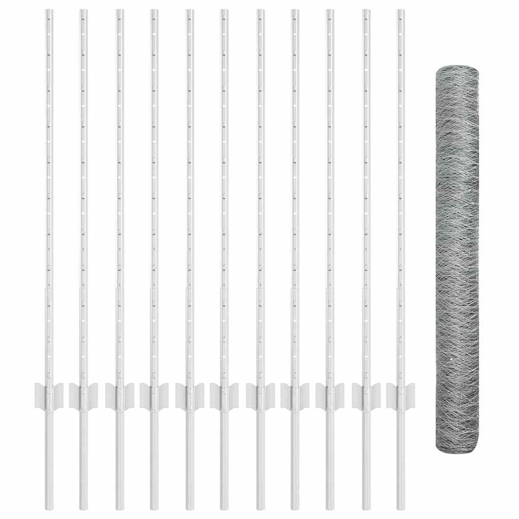 Sekskantet hegn med stolpe 25 x 1 m Galvaniseret stål Sølv Mesh