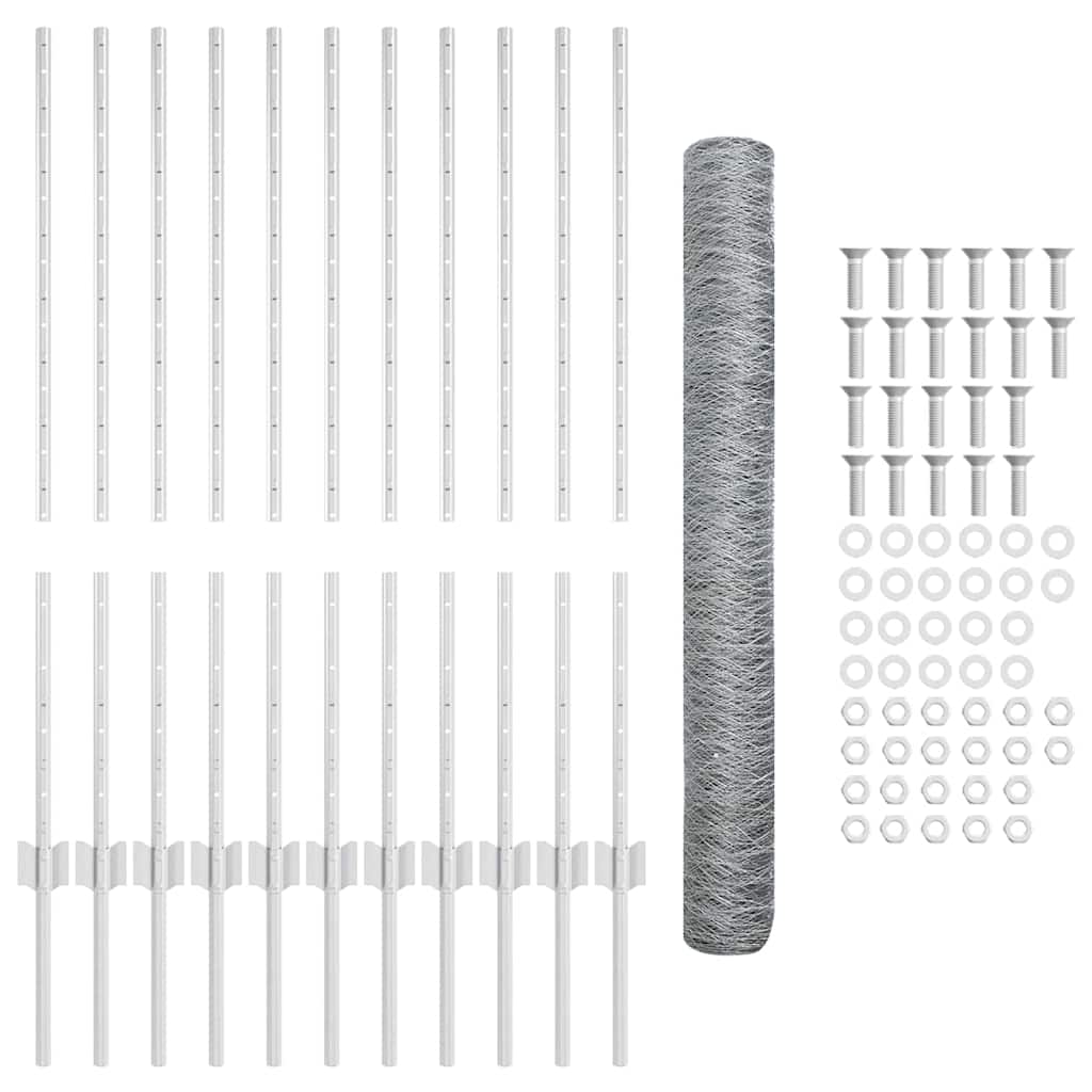 Sekskantet hegn med stolpe 25 x 1 m Galvaniseret stål Sølv Mesh