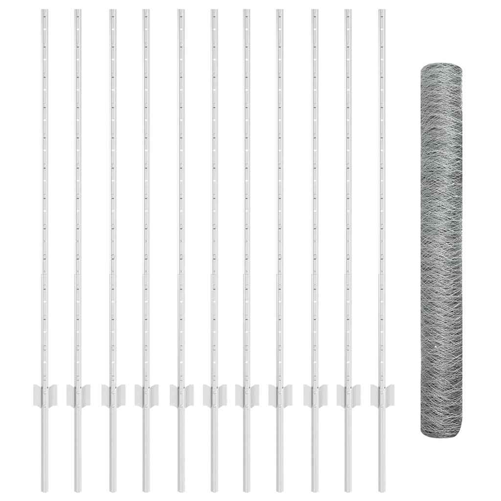 Sekskantet hegn med stolpe 25 x 1,2 m Galvaniseret stål Sølv