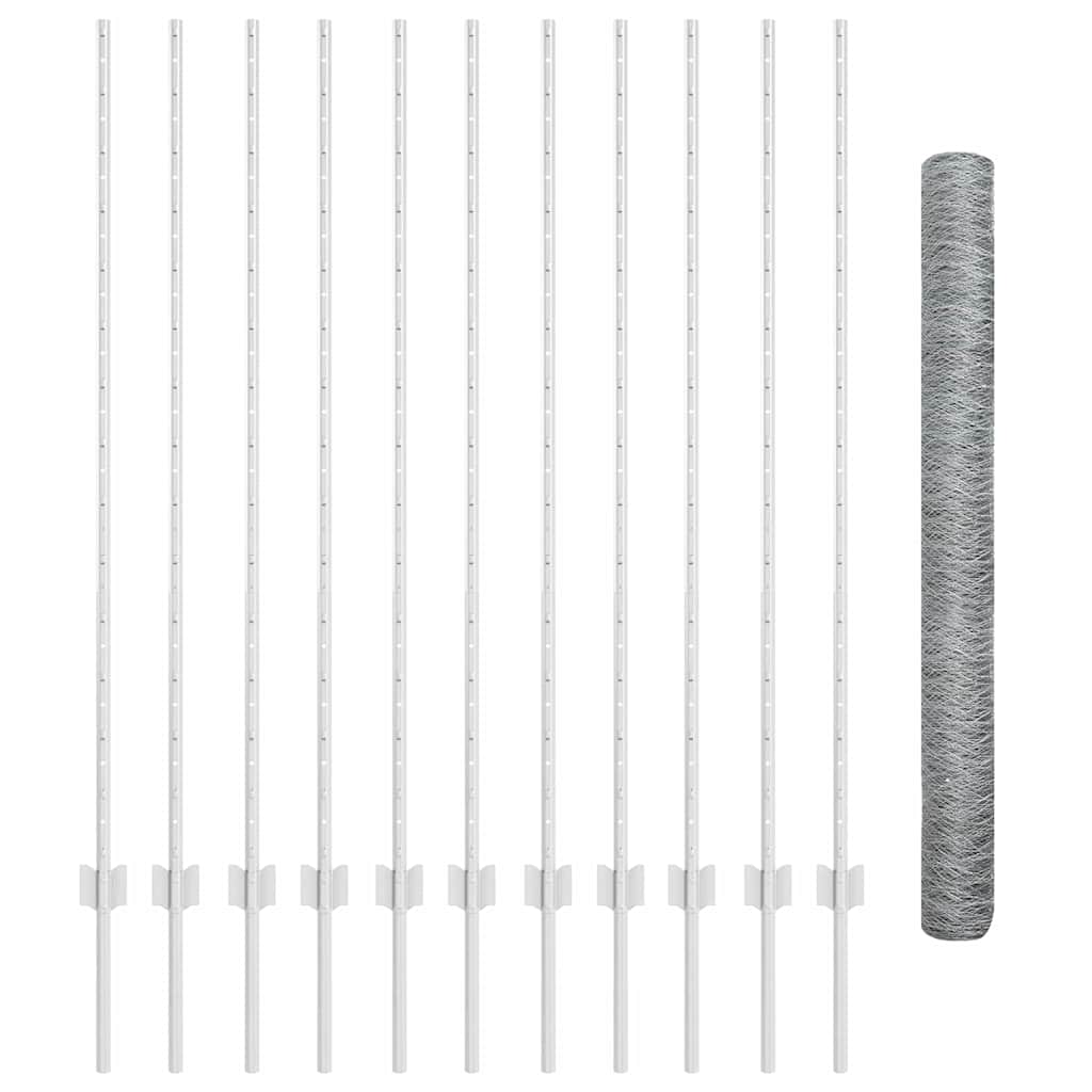Sekskantet hegn med stolpe 25 x 1,4 m Galvaniseret stål Sølv