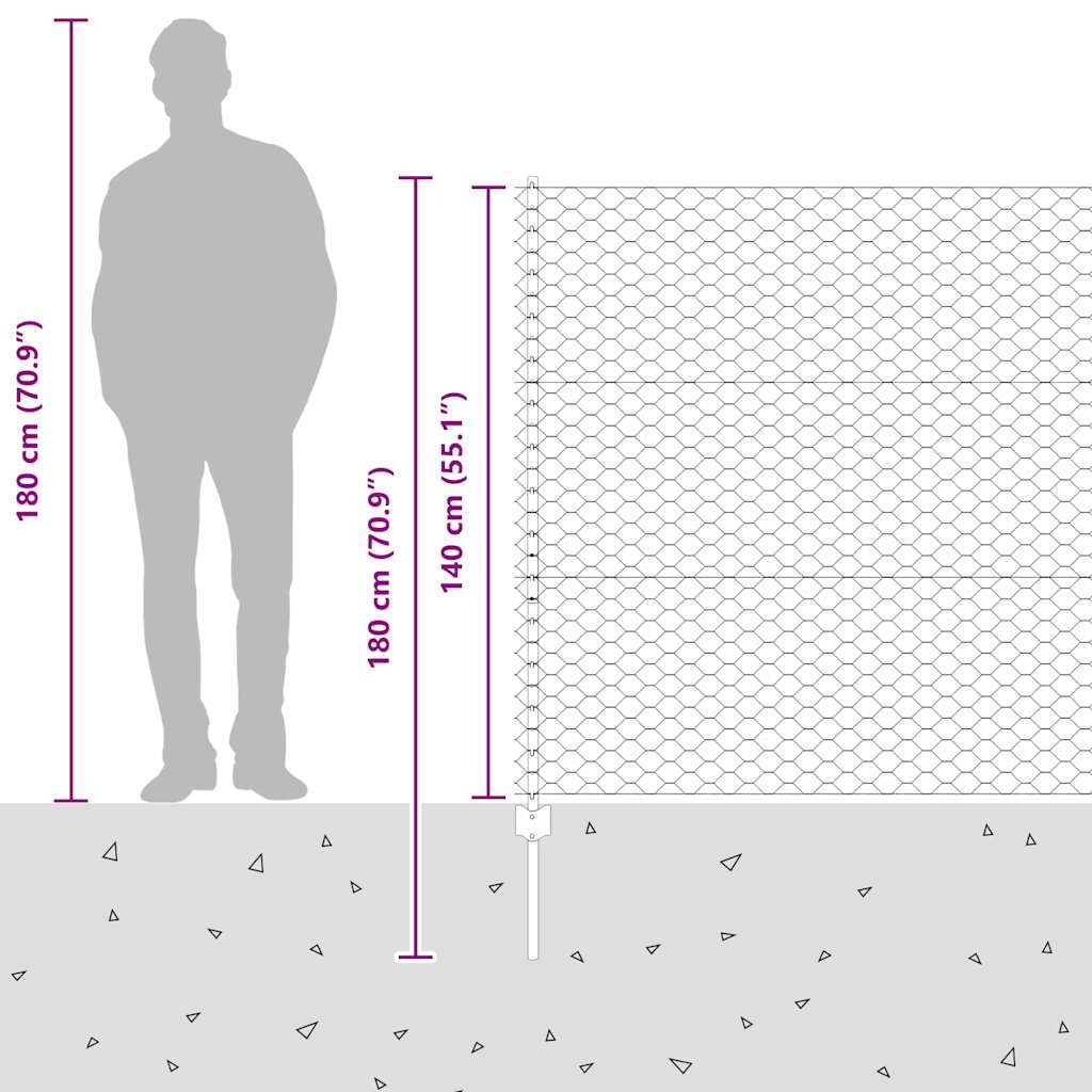 Sekskantet hegn med stolpe 25 x 1,4 m Galvaniseret stål Sølv