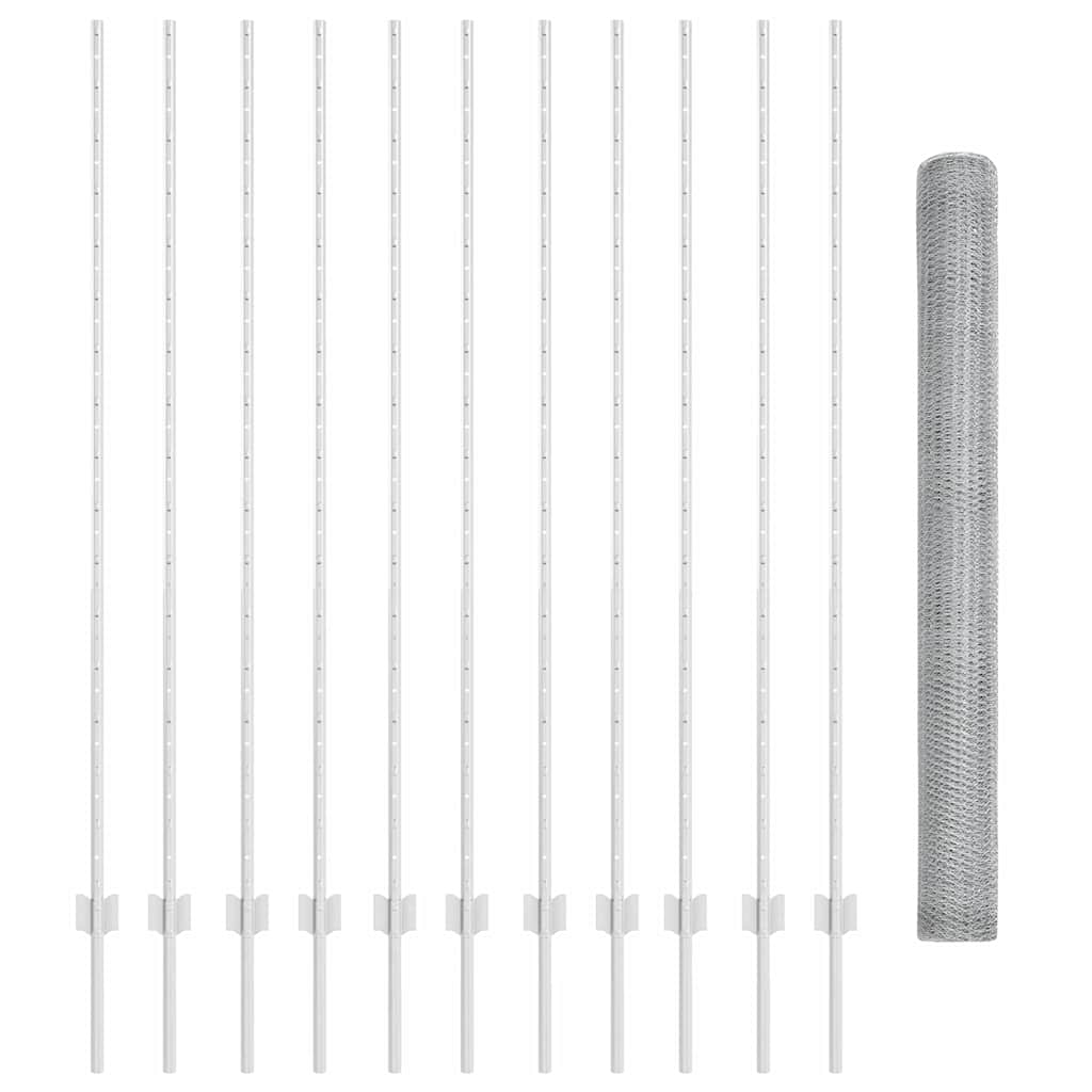 Sekskantet hegn med stolpe 25 x 1,6 m Galvaniseret stål Sølv