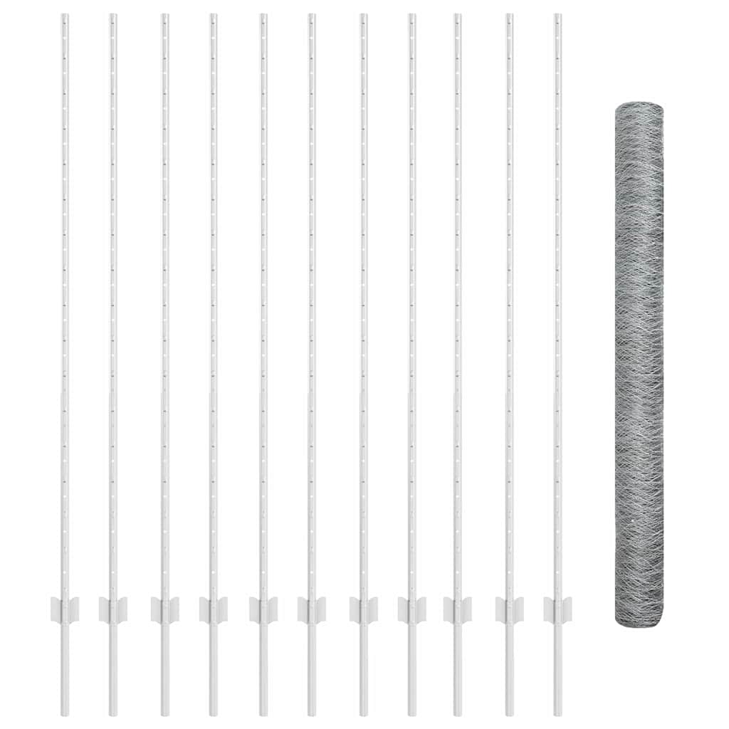 Sekskantet hegn med stolpe 25 x 1,6 m Galvaniseret stål Sølv