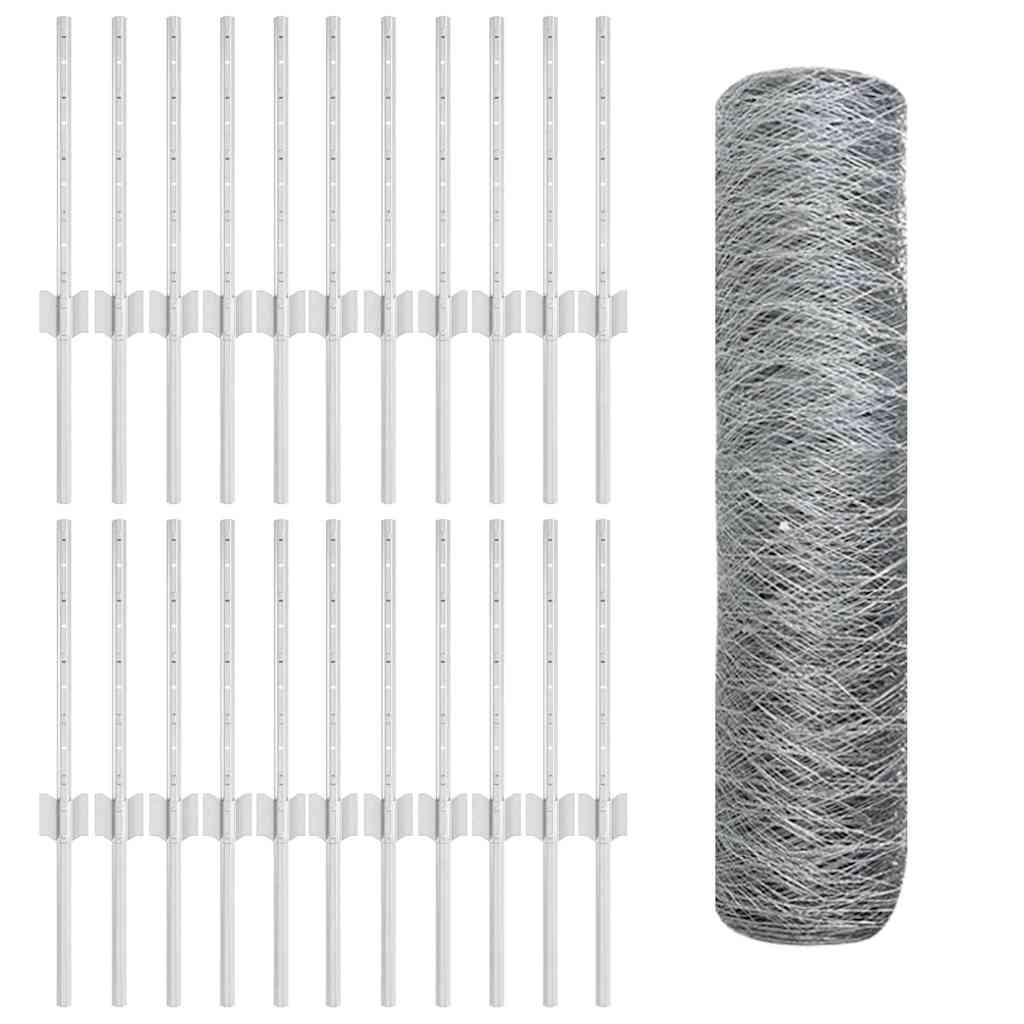 Sekskantet hegn med stolpe 50 x 0,4 m Galvaniseret stål Sølv