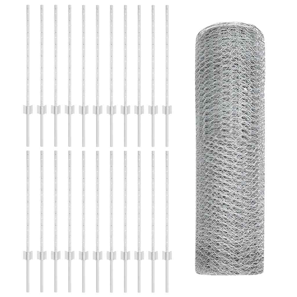 Sekskantet hegn med stolpe 50 x 0,8 m Galvaniseret stål Sølv
