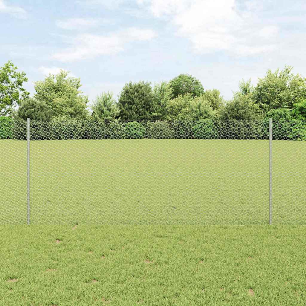 Sekskantet hegn med stolpe 50 x 1 m Galvaniseret stål Sølv Mesh