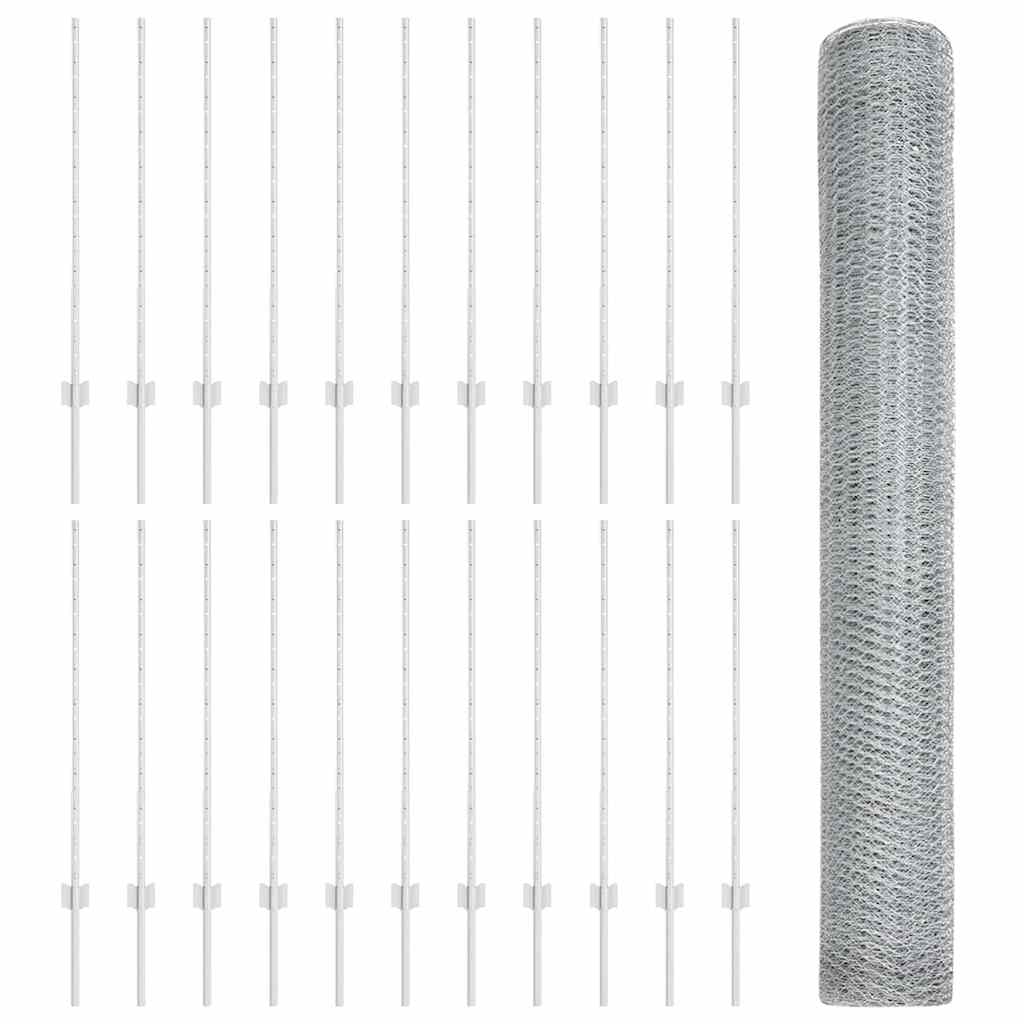 Sekskantet hegn med stolpe 50 x 1 m Galvaniseret stål Sølv Mesh