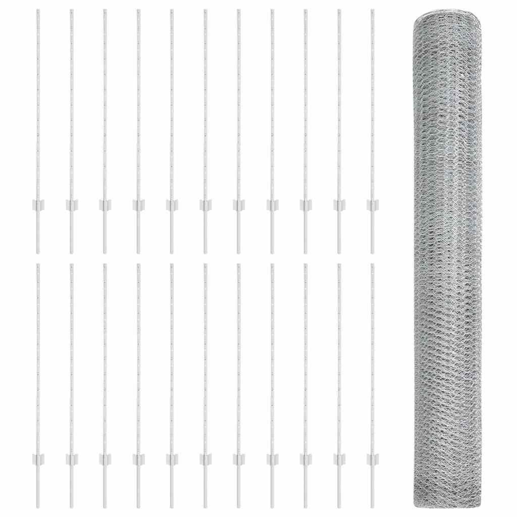 Sekskantet hegn med stolpe 50 x 1,2 m Galvaniseret stål Sølv