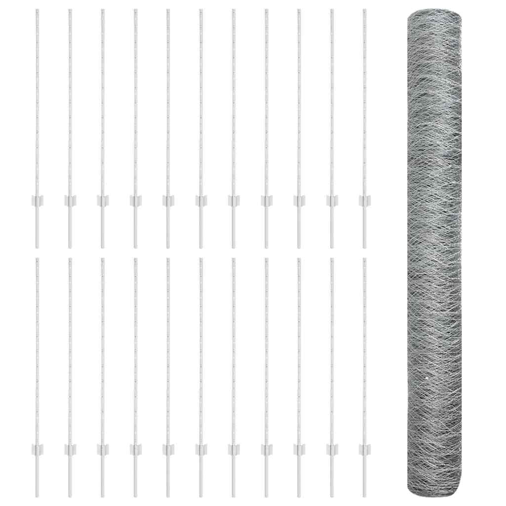 Sekskantet hegn med stolpe 50 x 1,2 m Galvaniseret stål Sølv