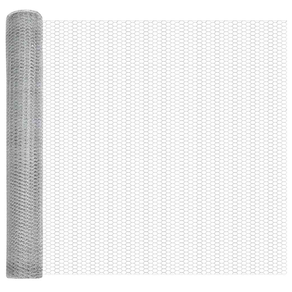Sekskantet hegn med stolpe 50 x 1,4 m Galvaniseret stål Sølv