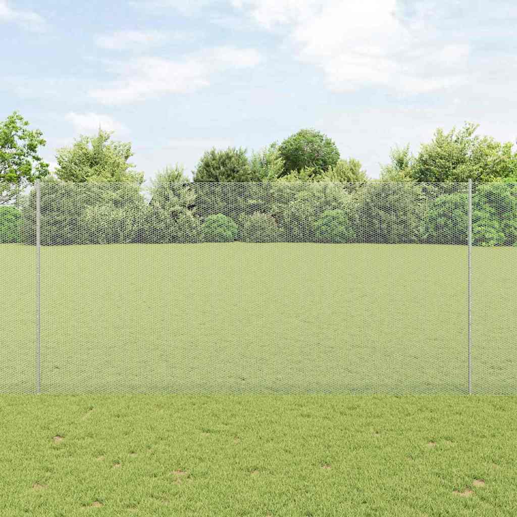 Sekskantet hegn med stolpe 50 x 1,6 m Galvaniseret stål Sølv