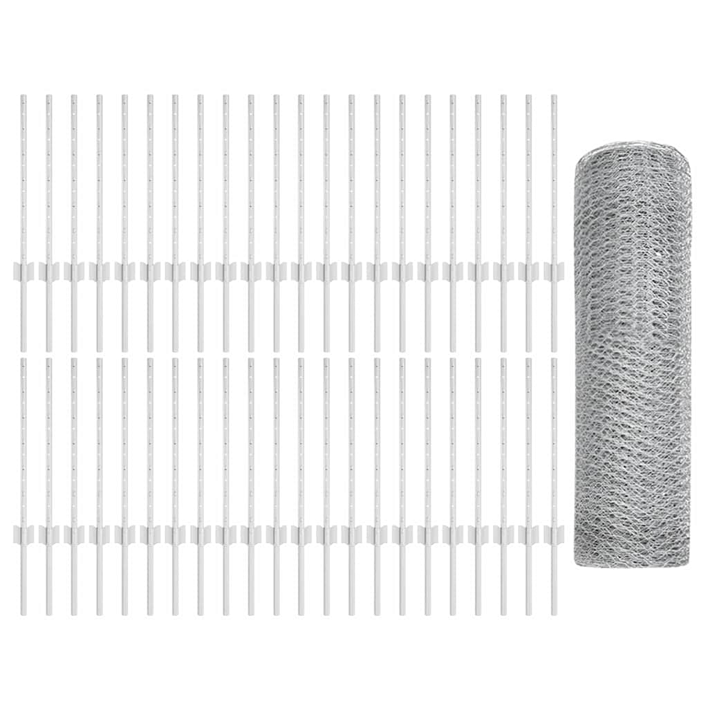 Sekskantet hegn med stolpe 100 x 0,5 m Galvaniseret stål Sølv