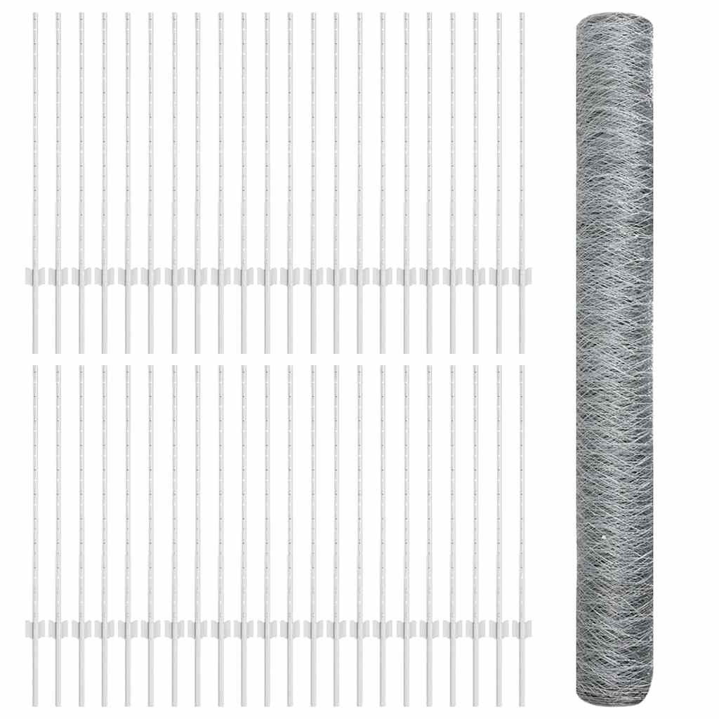 Sekskantet hegn med stolpe 100 x 1 m Galvaniseret stål Sølv