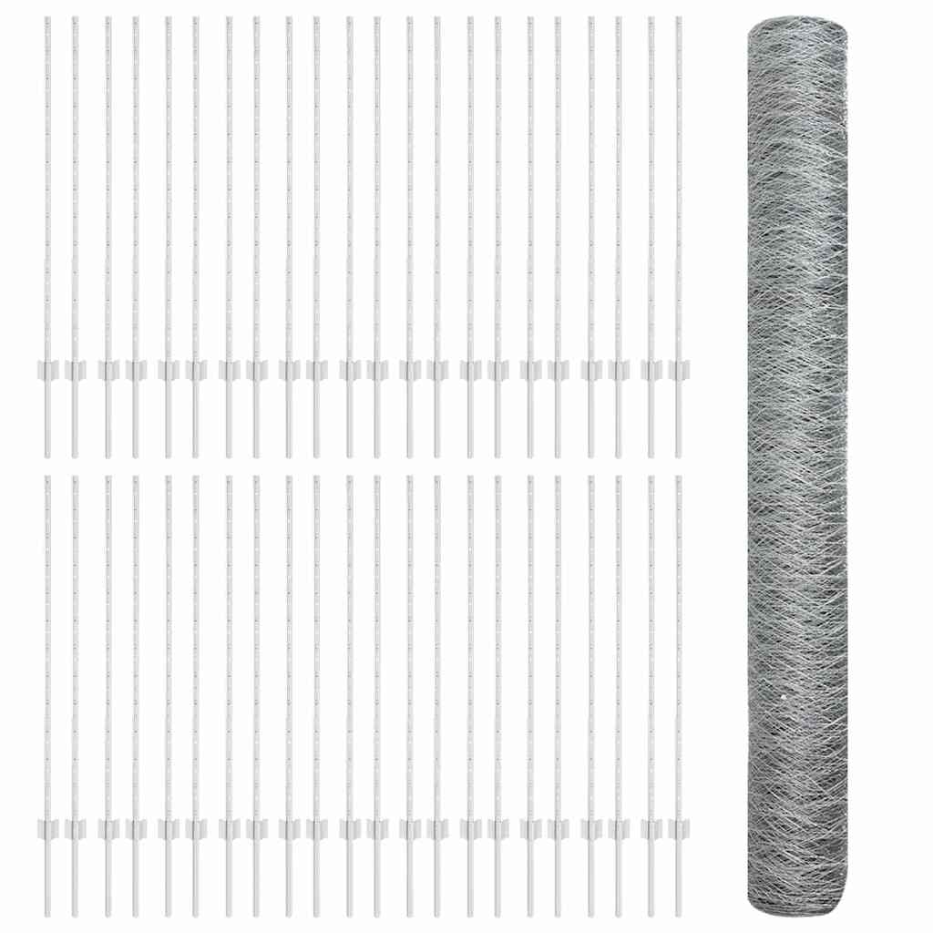 Sekskantet hegn med stolpe 100 x 1,2 m Galvaniseret stål Sølv