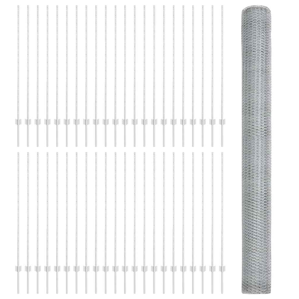 Sekskantet hegn med stolpe 100 x 1,4 m Galvaniseret stål Sølv