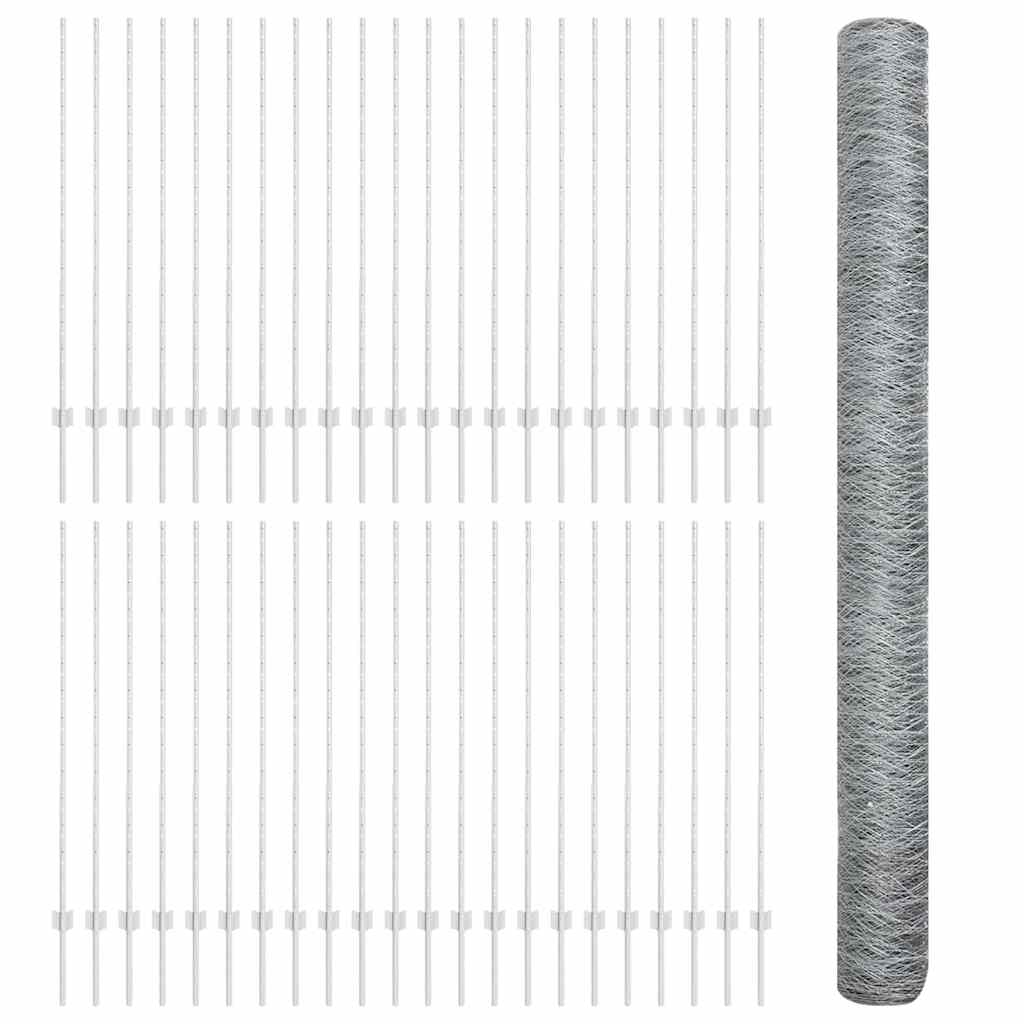 Sekskantet hegn med stolpe 100 x 1,4 m Galvaniseret stål Sølv