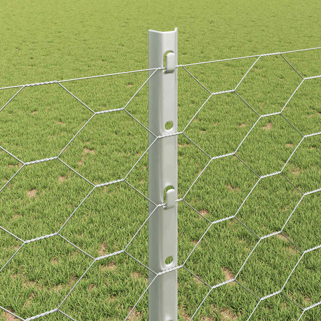 Sekskantet hegn med stolpe 100 x 1,4 m Galvaniseret stål Sølv