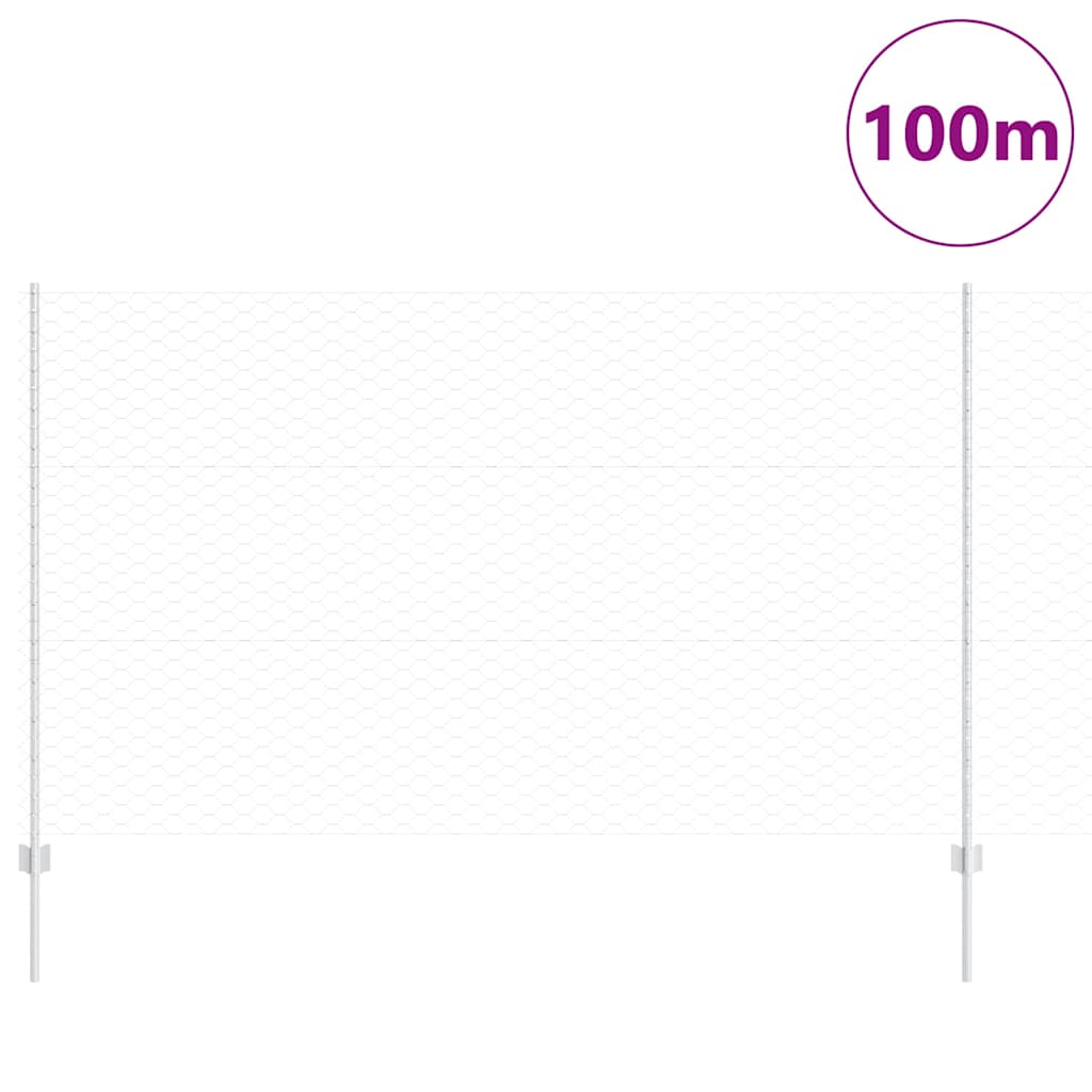 Sekskantet hegn med stolpe 100 x 1,4 m Galvaniseret stål Sølv