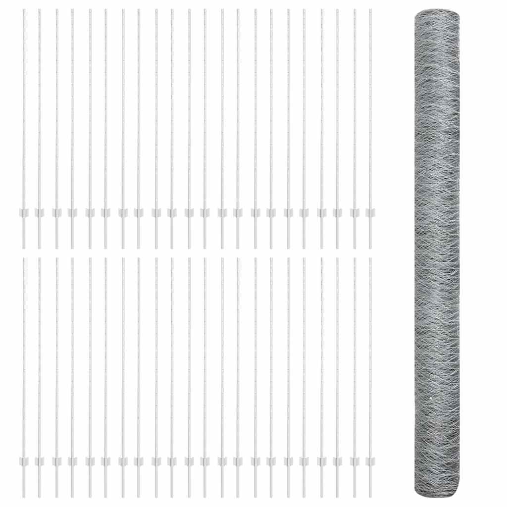 Sekskantet hegn med stolpe 100 x 1,6 m Galvaniseret stål Sølv